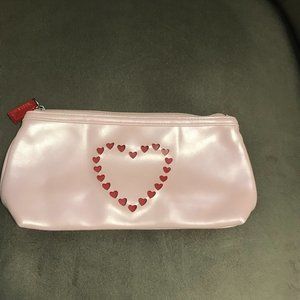 NWOT Cute Light Pink shiny pvc bag with red heart and red zipper